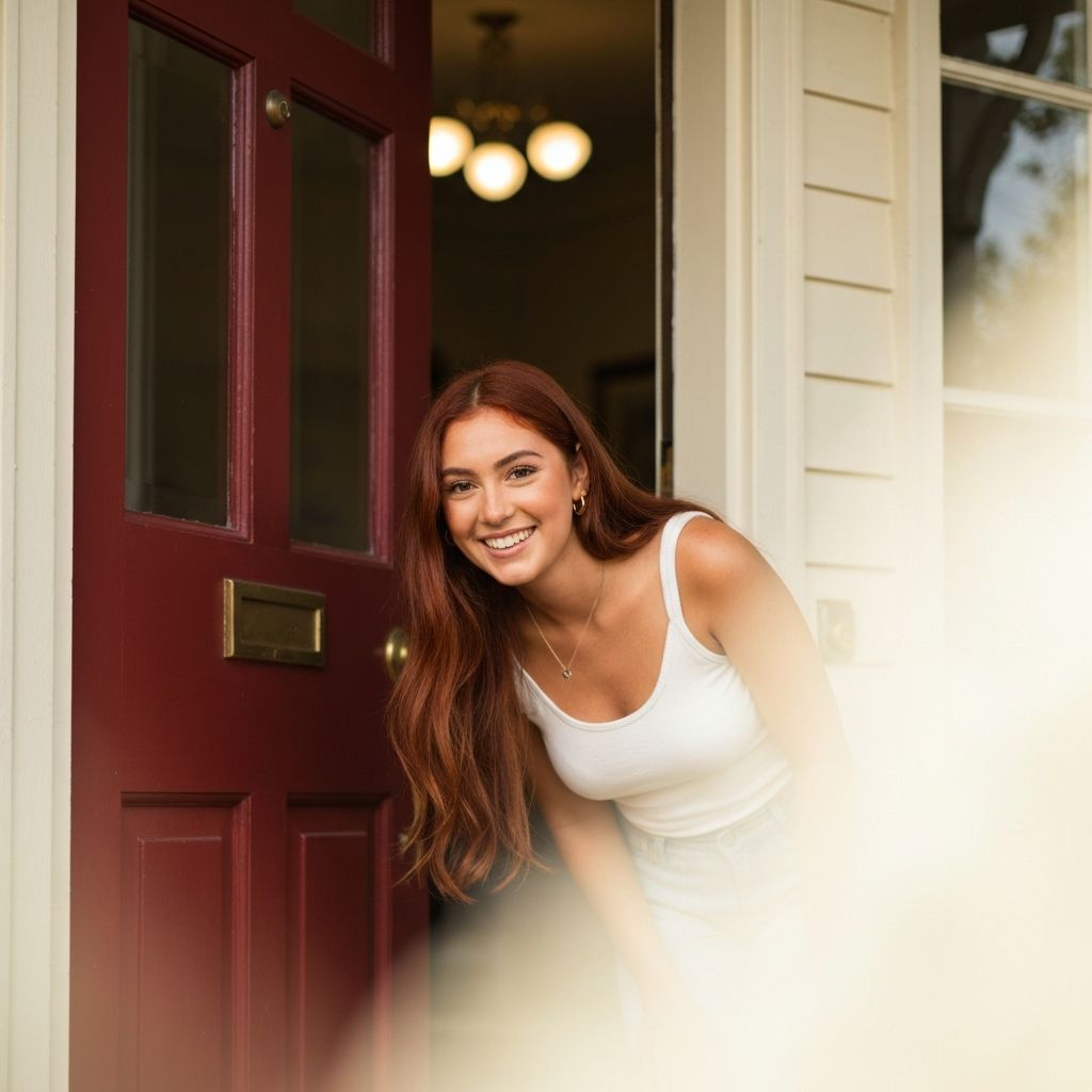 Woman at her front door